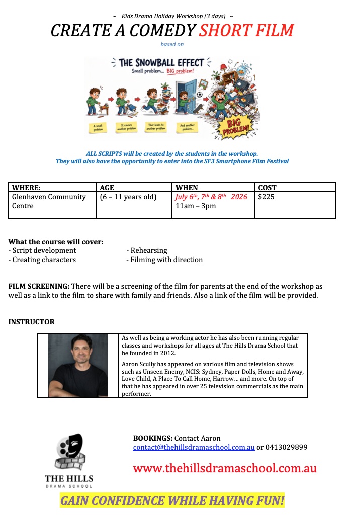 KIDS DRAMA HOLIDAY WORKSHOP – CREATE A COMEDY SHORT FILM