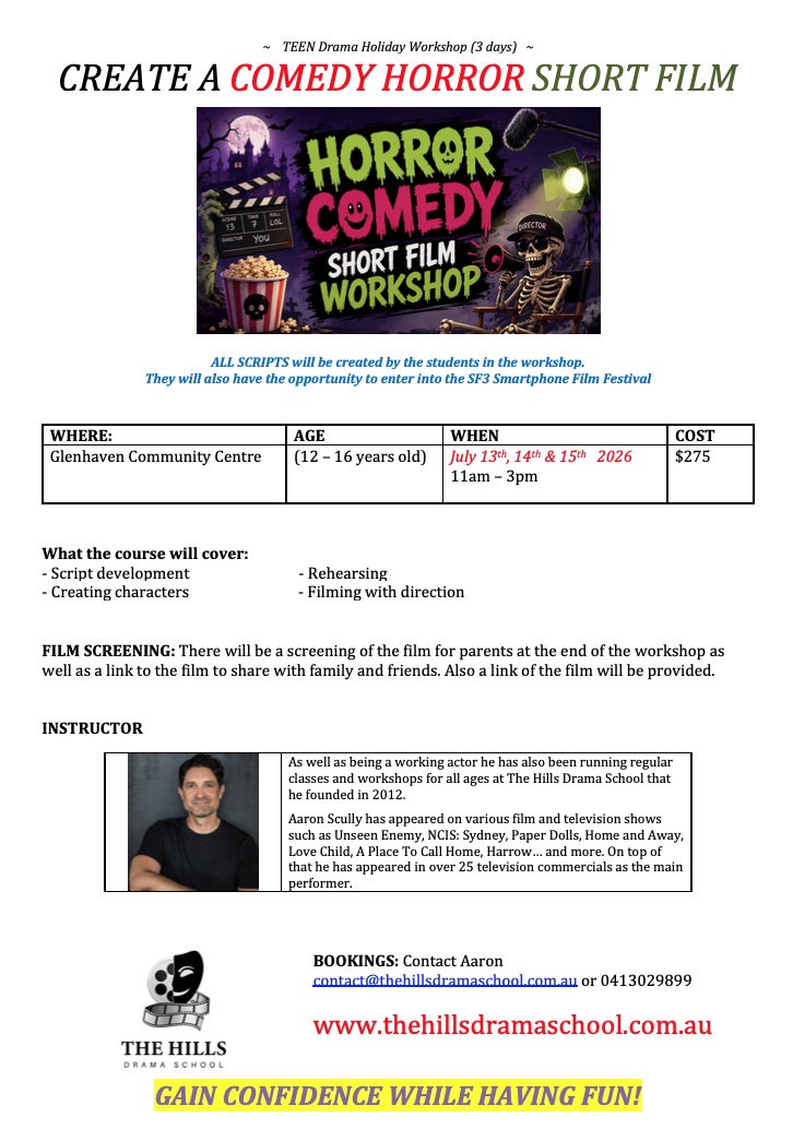 TEEN DRAMA HOLIDAY WORKSHOP – CREATE A HORROR COMEDY SHORT FILM